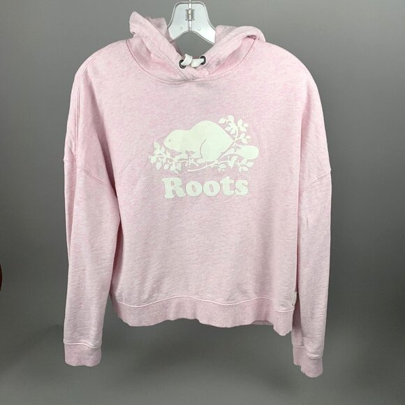 Roots Tops - Roots Canada Pink Cotton Pullover Crop Hoodie Beaver Logo Womens Size Small